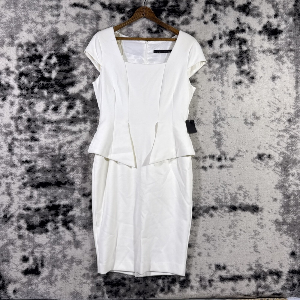 New Zara Basic Dress Womens Size Medium White Cap Sleeve Midi Office Dressy